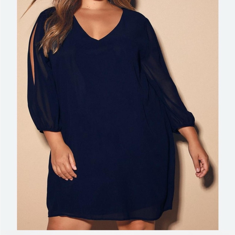 Lulu's Blue V-Neck Bishop Sleeve Cocktail Dress